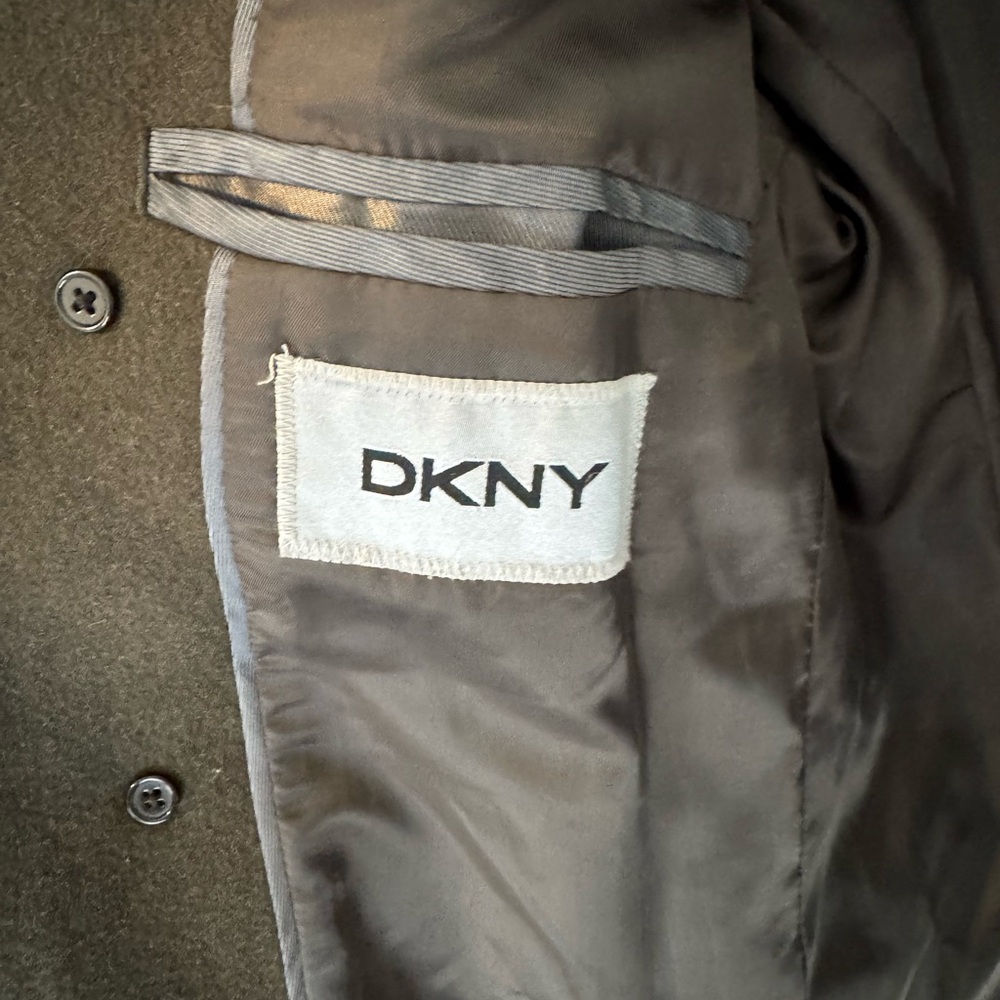DKNY Men's Double-Breasted winter Pea Coat - Dark Olive - Picture 7 of 10